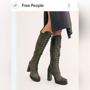EUC A.S.98 Free People Catalina Tall Green Platform Lace Up Boots 39